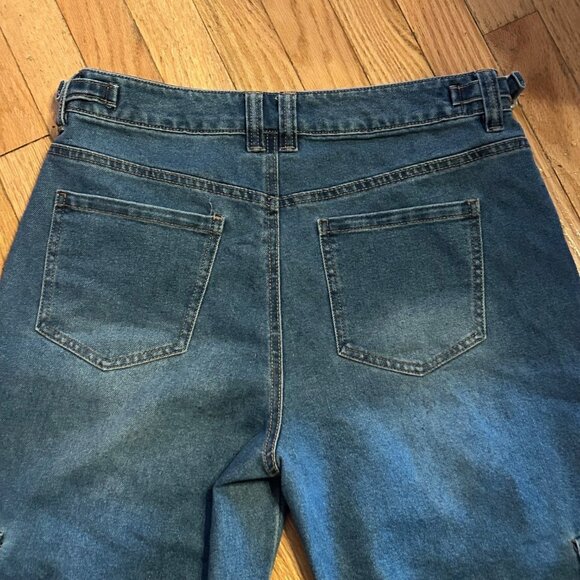 Love Cult Womens Cargo Jeans Wide Legged Medium Wash Denim Size Large - Picture 2 of 2